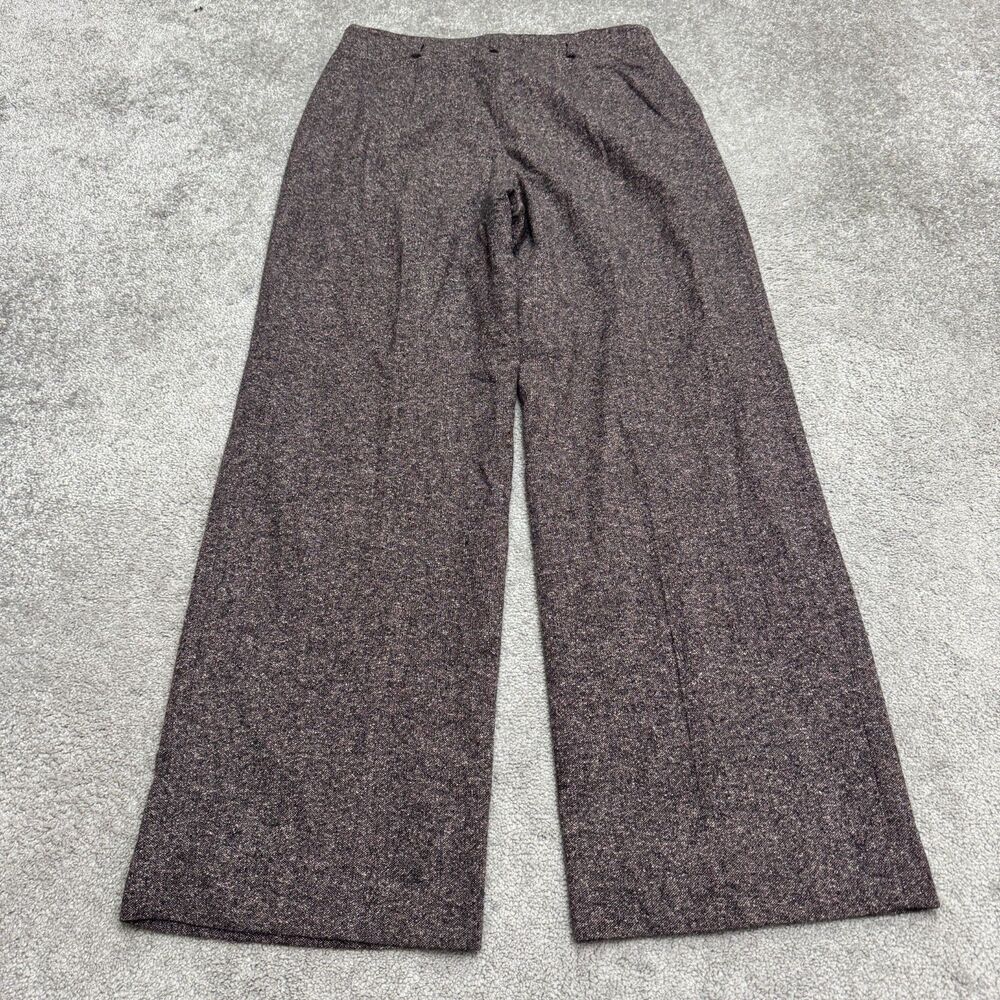 Jones New York Collection Wide Leg Trousers Women 14 Brown Wool Silk Blend Tweed